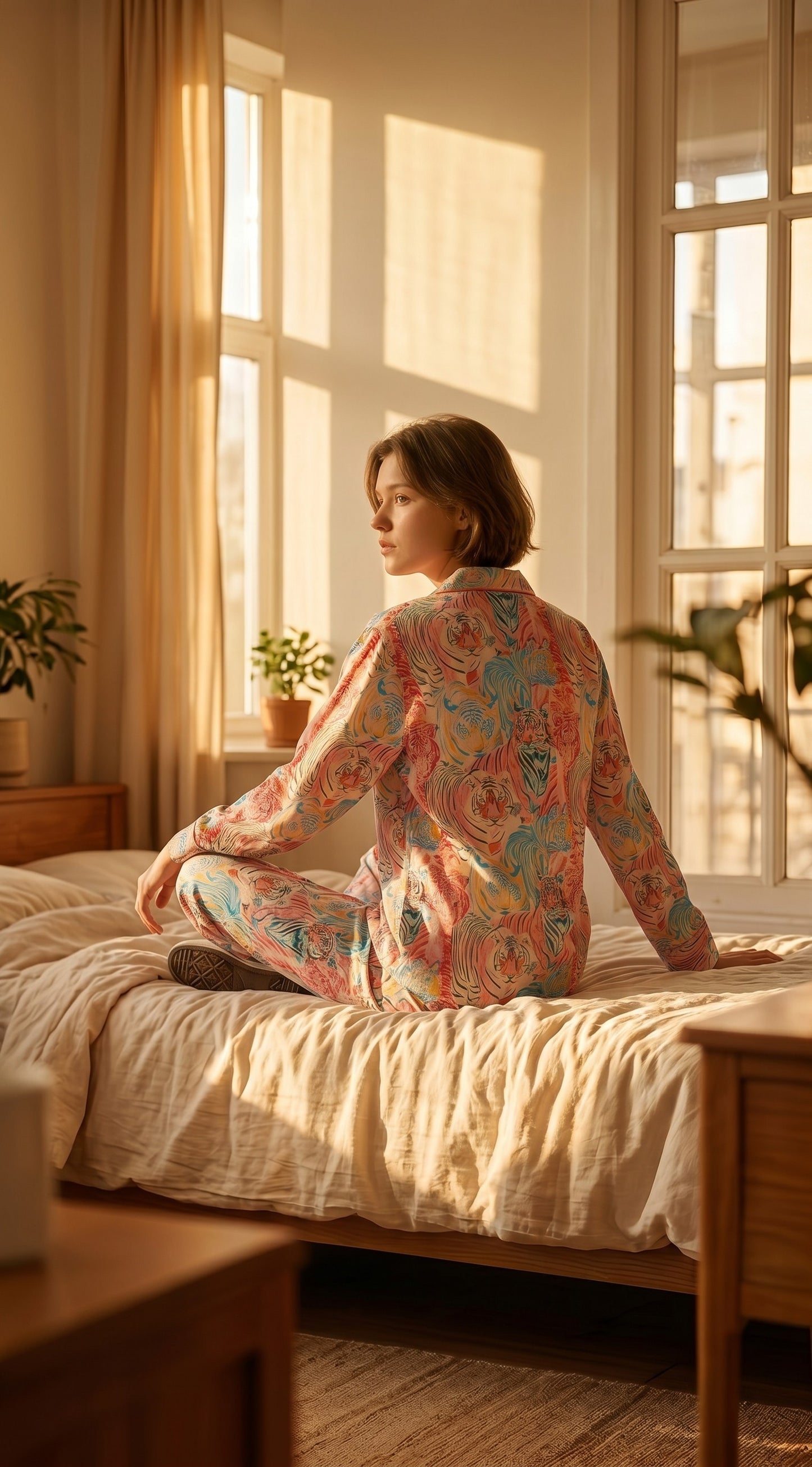 Fierce Beauty Premium Lawn Pajama Set for Women | Soft Breathable Tiger Print Long Sleeve Night Suit, Sleepwear & Loungewear | Nazakistan