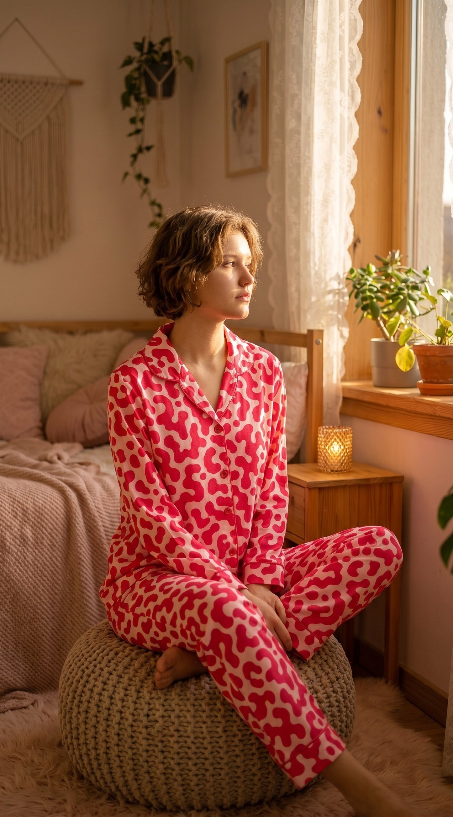 Electric Blush Premium Lawn Pajama Set for Women | Soft Breathable Abstract Print Long Sleeve Night Suit, Sleepwear & Loungewear | Nazakistan