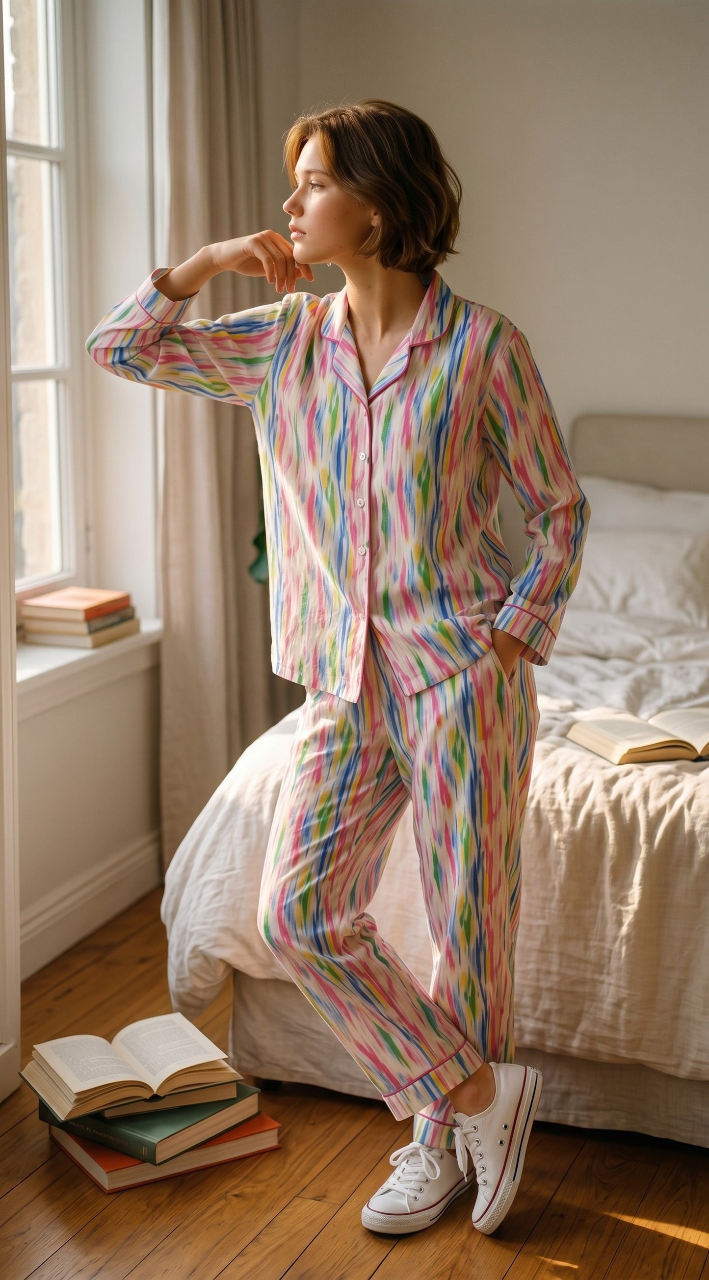Color Splash Premium Lawn Pajama Set for Women | Soft Breathable Long Sleeve Night Suit, Sleepwear & Loungewear | Nazakistan