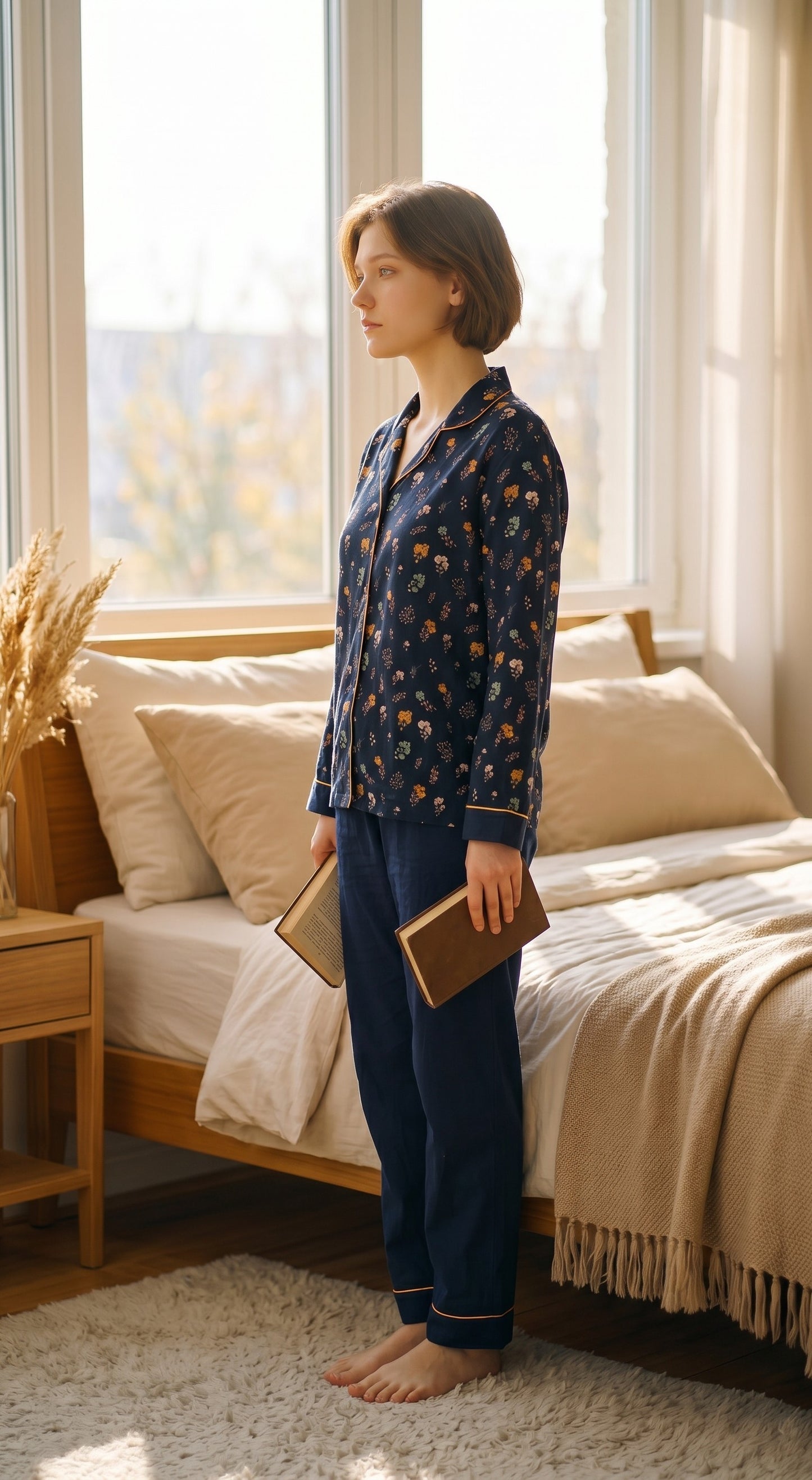 Midnight Bloom Premium Lawn Pajama Set for Women | Soft Breathable Floral Long Sleeve Night Suit, Sleepwear & Loungewear | Nazakistan