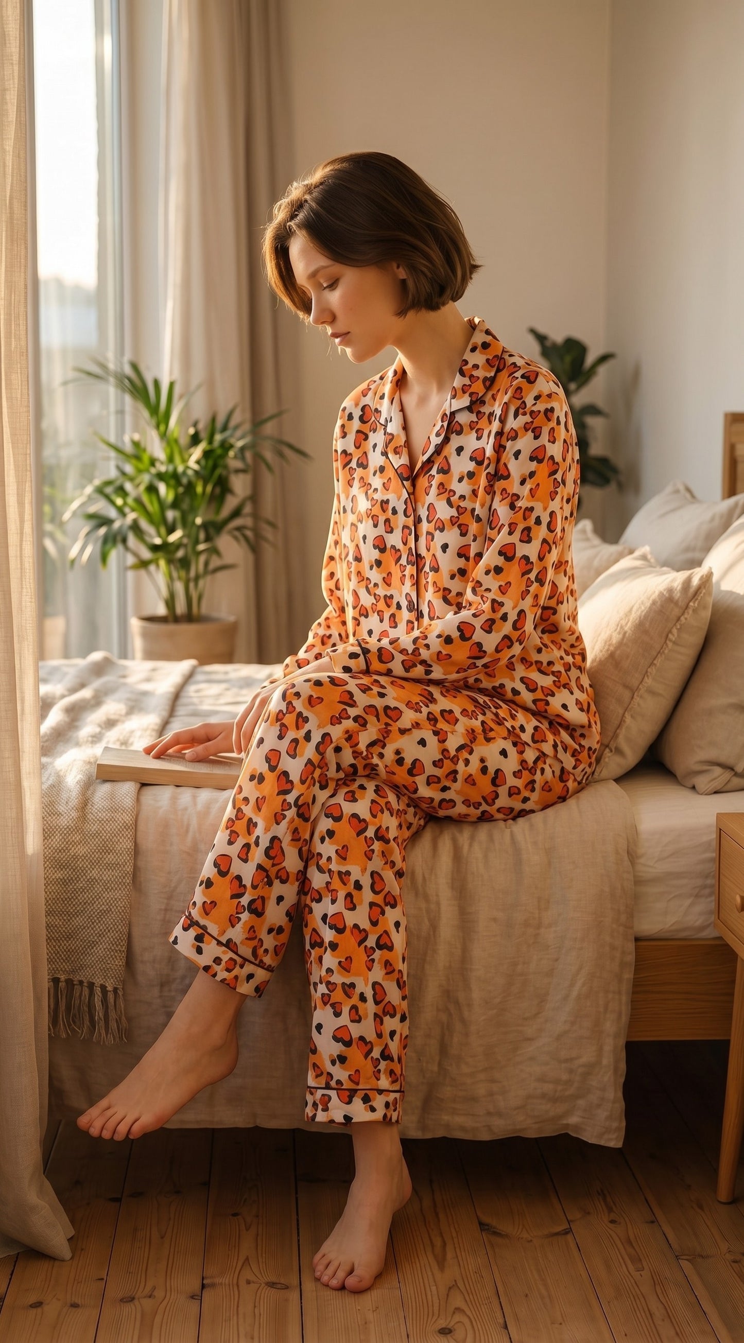 Amber Love Premium Lawn Pajama Set for Women | Soft Breathable Heart Print Long Sleeve Night Suit, Sleepwear & 
‎Loungewear | Nazakistan