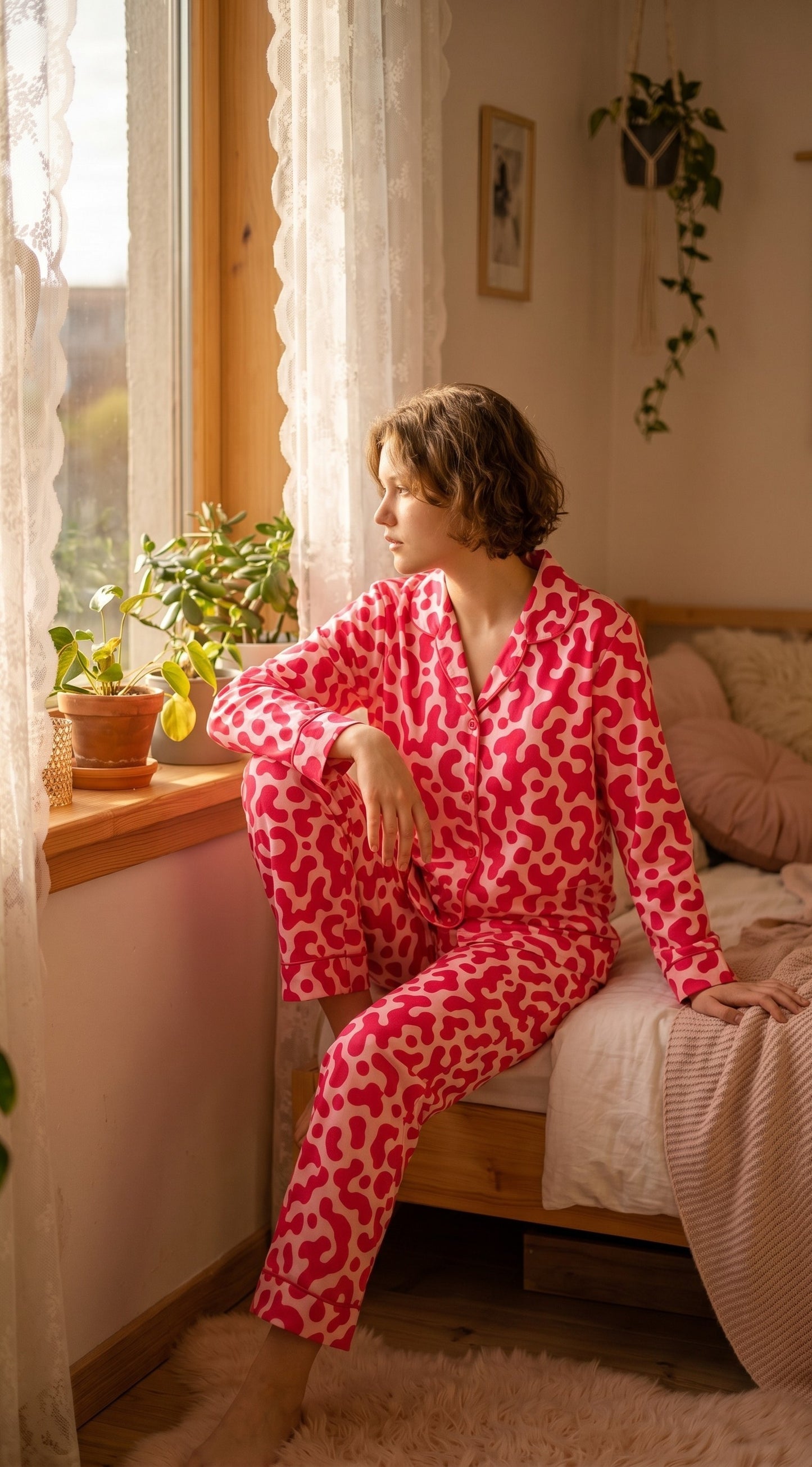 Electric Blush Premium Lawn Pajama Set for Women | Soft Breathable Abstract Print Long Sleeve Night Suit, Sleepwear & Loungewear | Nazakistan