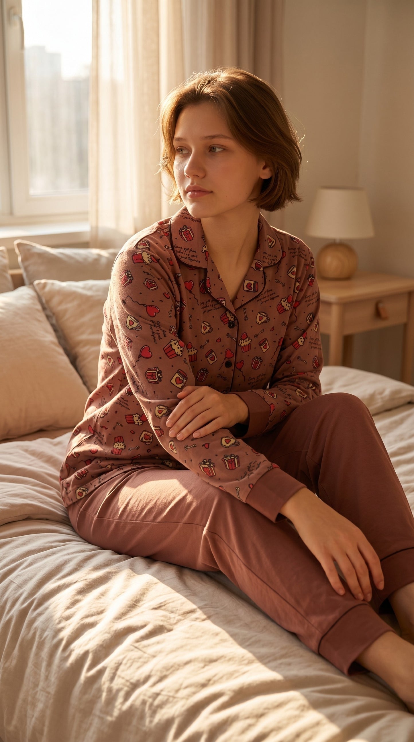 Brown Sugar Premium Lawn Pajama Set for Women | Soft Breathable Long Sleeve Night Suit, Sleepwear & Loungewear | Nazakistan