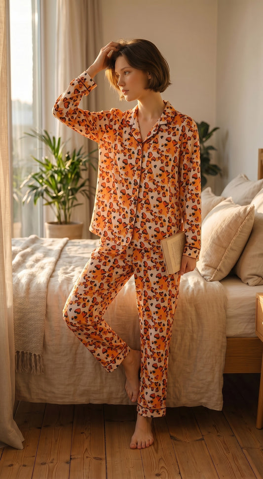 Amber Love Premium Lawn Pajama Set for Women | Soft Breathable Heart Print Long Sleeve Night Suit, Sleepwear & 
‎Loungewear | Nazakistan