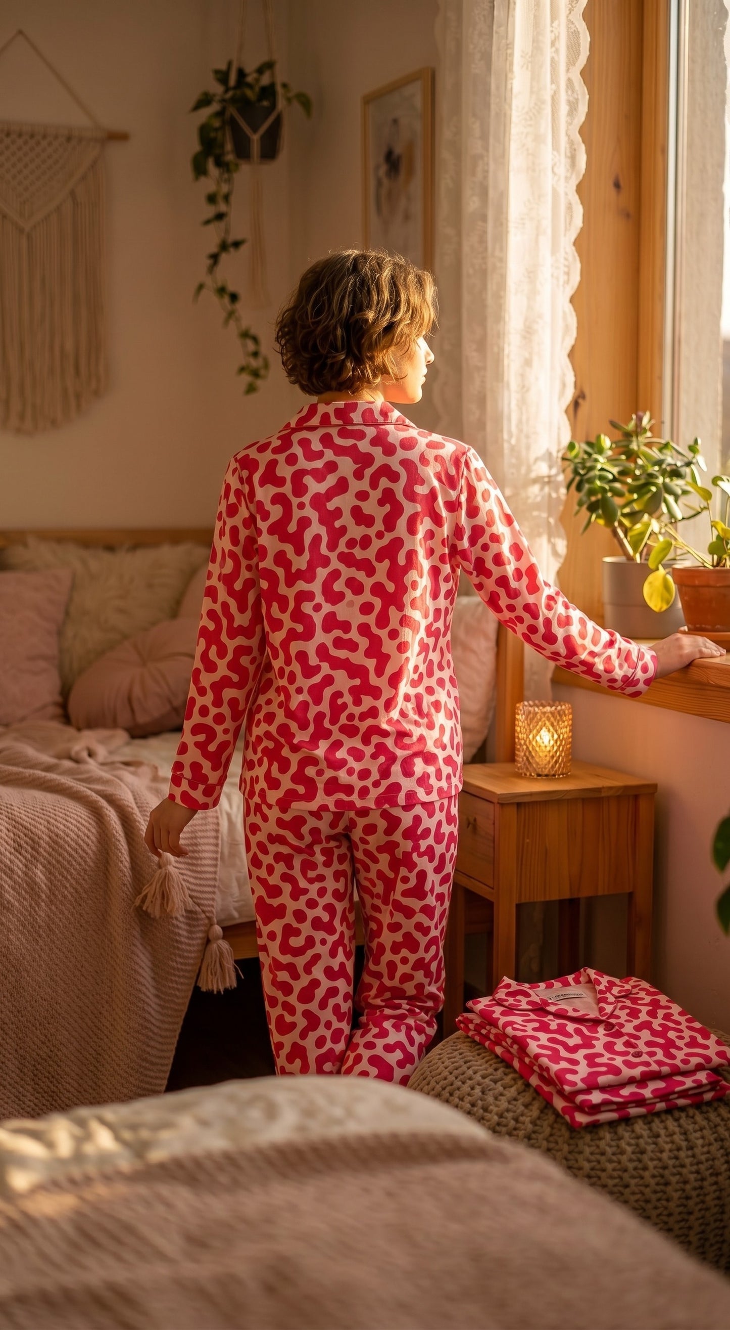 Electric Blush Premium Lawn Pajama Set for Women | Soft Breathable Abstract Print Long Sleeve Night Suit, Sleepwear & Loungewear | Nazakistan