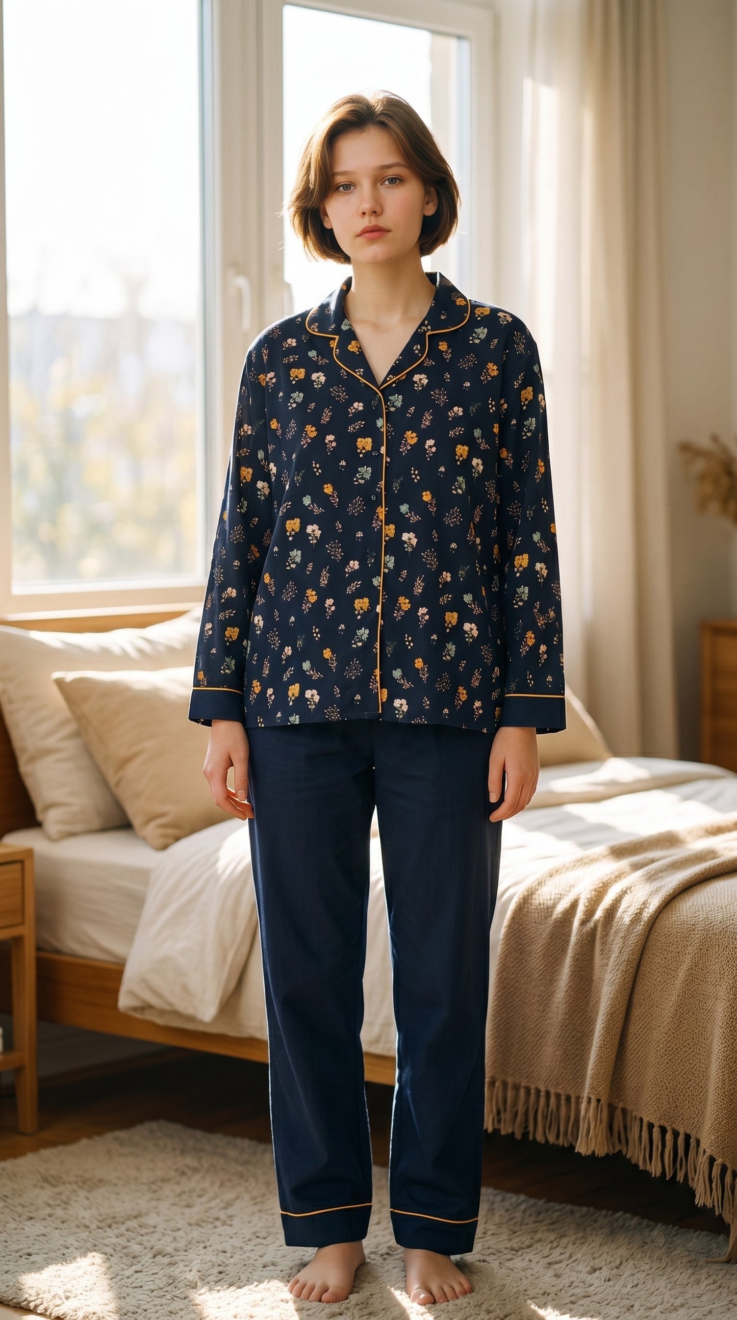 Midnight Bloom Premium Lawn Pajama Set for Women | Soft Breathable Floral Long Sleeve Night Suit, Sleepwear & Loungewear | Nazakistan