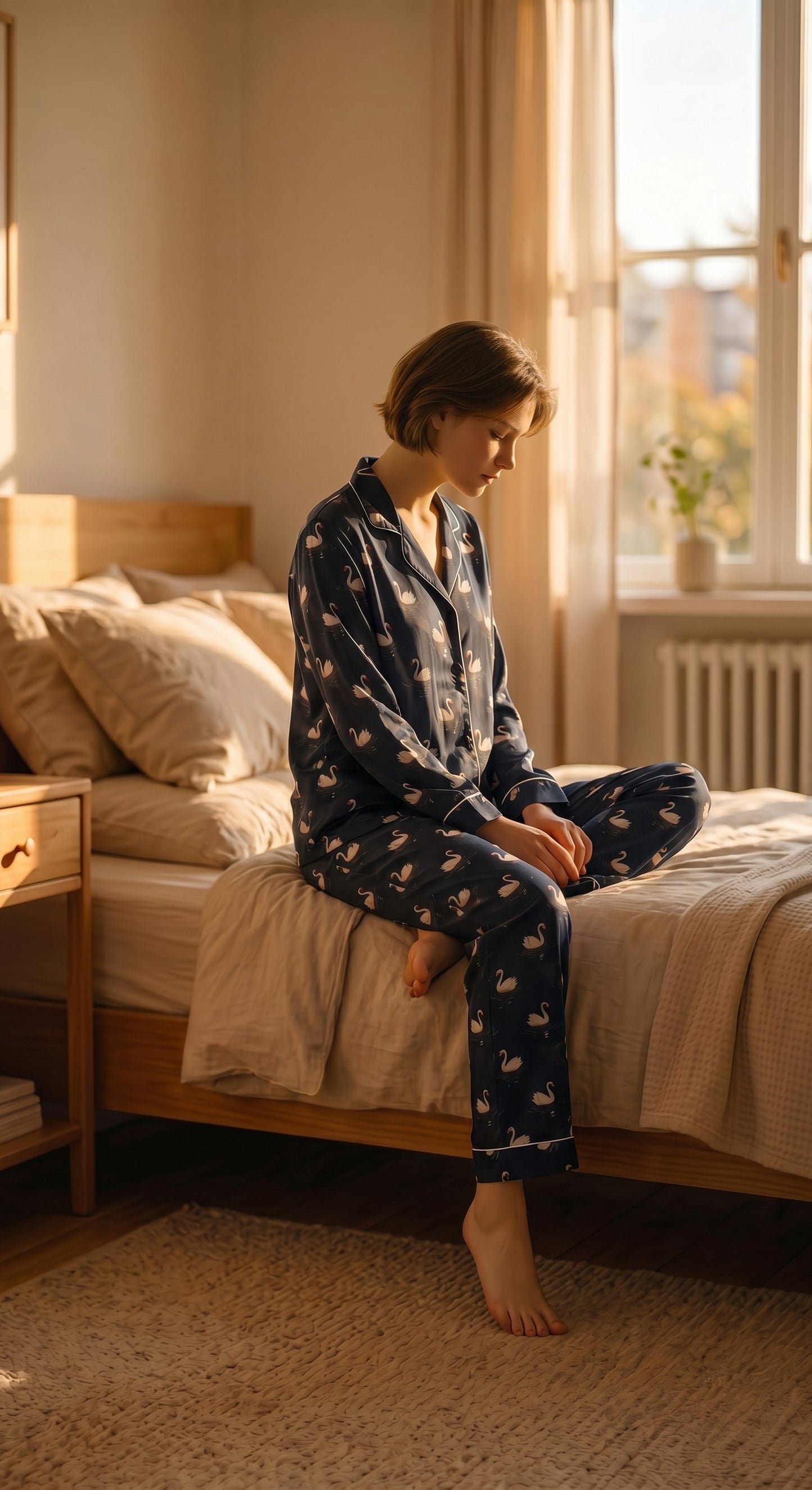 Black Swan Premium Lawn Pajama Set for Women | Soft Breathable Long Sleeve Night Suit, Sleepwear & Loungewear | Nazakistan