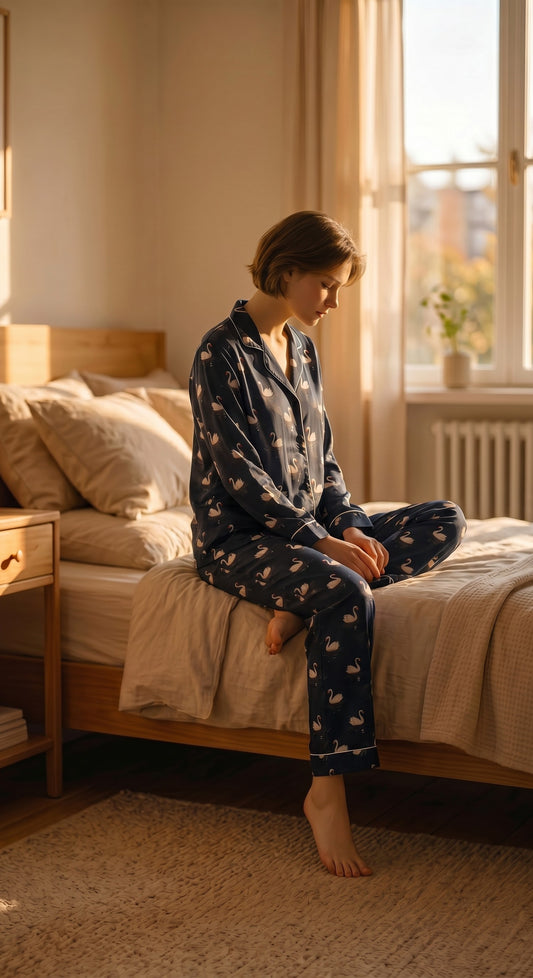 Black Swan Premium Lawn Pajama Set for Women | Soft Breathable Long Sleeve Night Suit, Sleepwear & Loungewear | Nazakistan