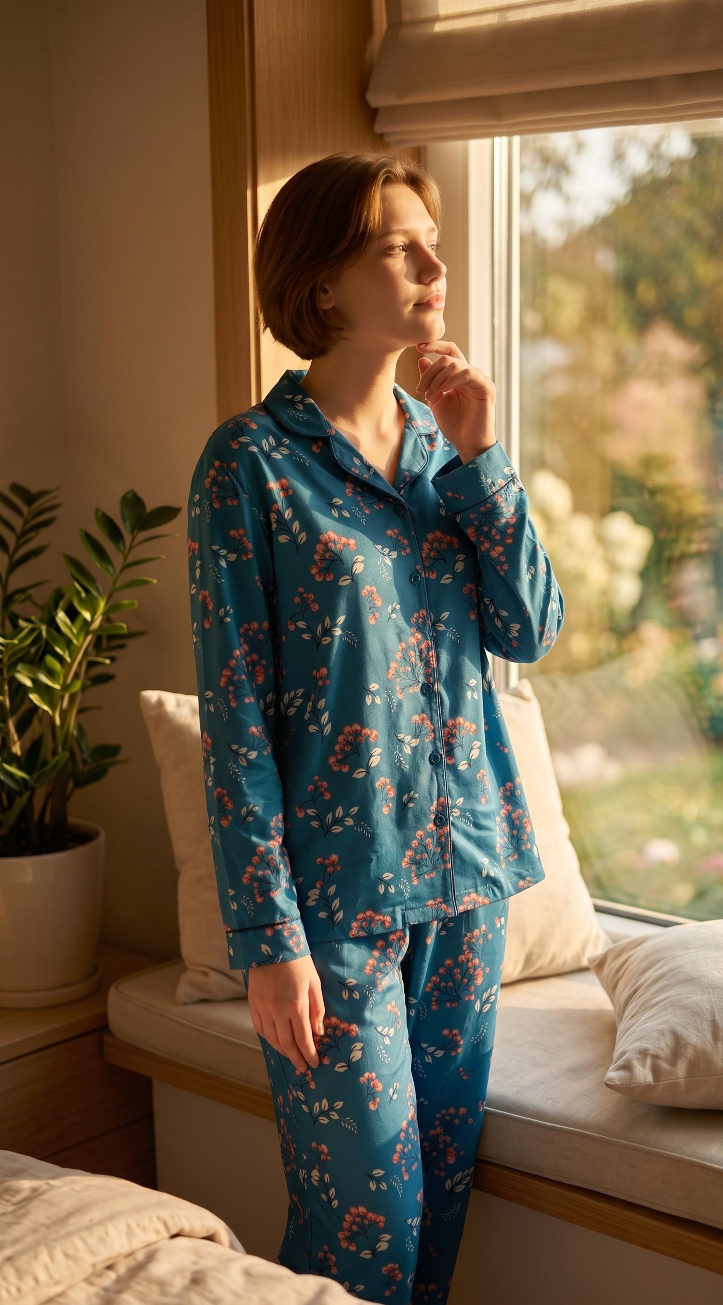 Blue Blossom Premium Lawn Pajama Set for Women | Soft Breathable Floral Long Sleeve Night Suit, Sleepwear & Loungewear | Nazakistan
