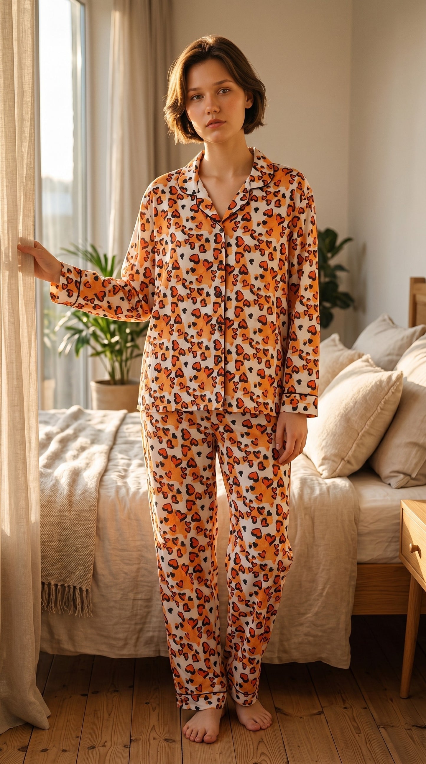Amber Love Premium Lawn Pajama Set for Women | Soft Breathable Heart Print Long Sleeve Night Suit, Sleepwear & 
‎Loungewear | Nazakistan