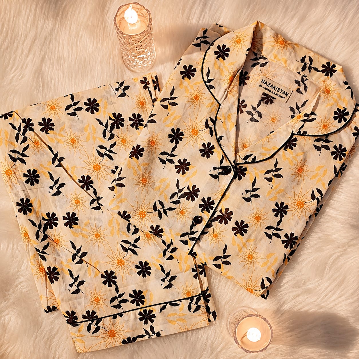 Daisy Breeze Premium Lawn Pajama Set for Women | Soft Breathable Floral Long Sleeve Night Suit, Sleepwear & Loungewear | Nazakistan