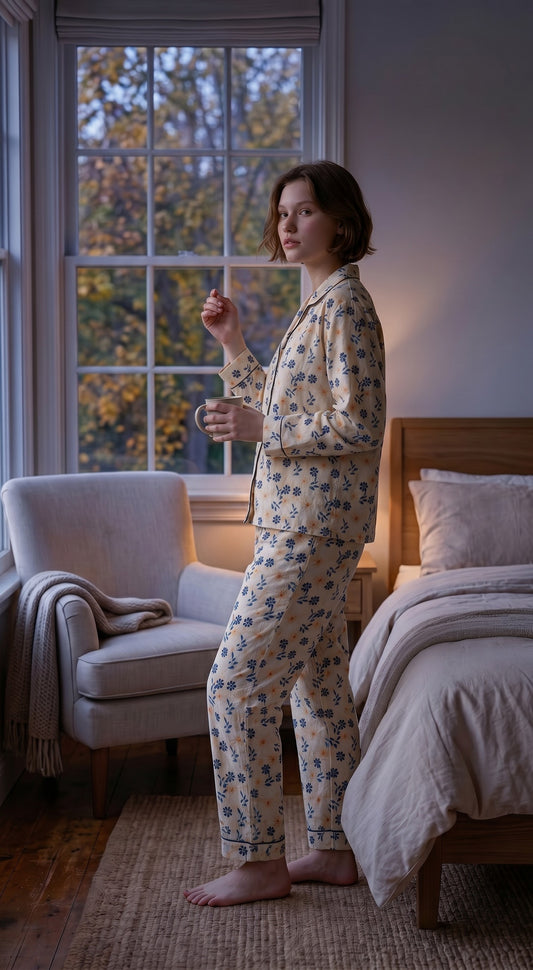 Daisy Breeze Premium Lawn Pajama Set for Women | Soft Breathable Floral Long Sleeve Night Suit, Sleepwear & Loungewear | Nazakistan