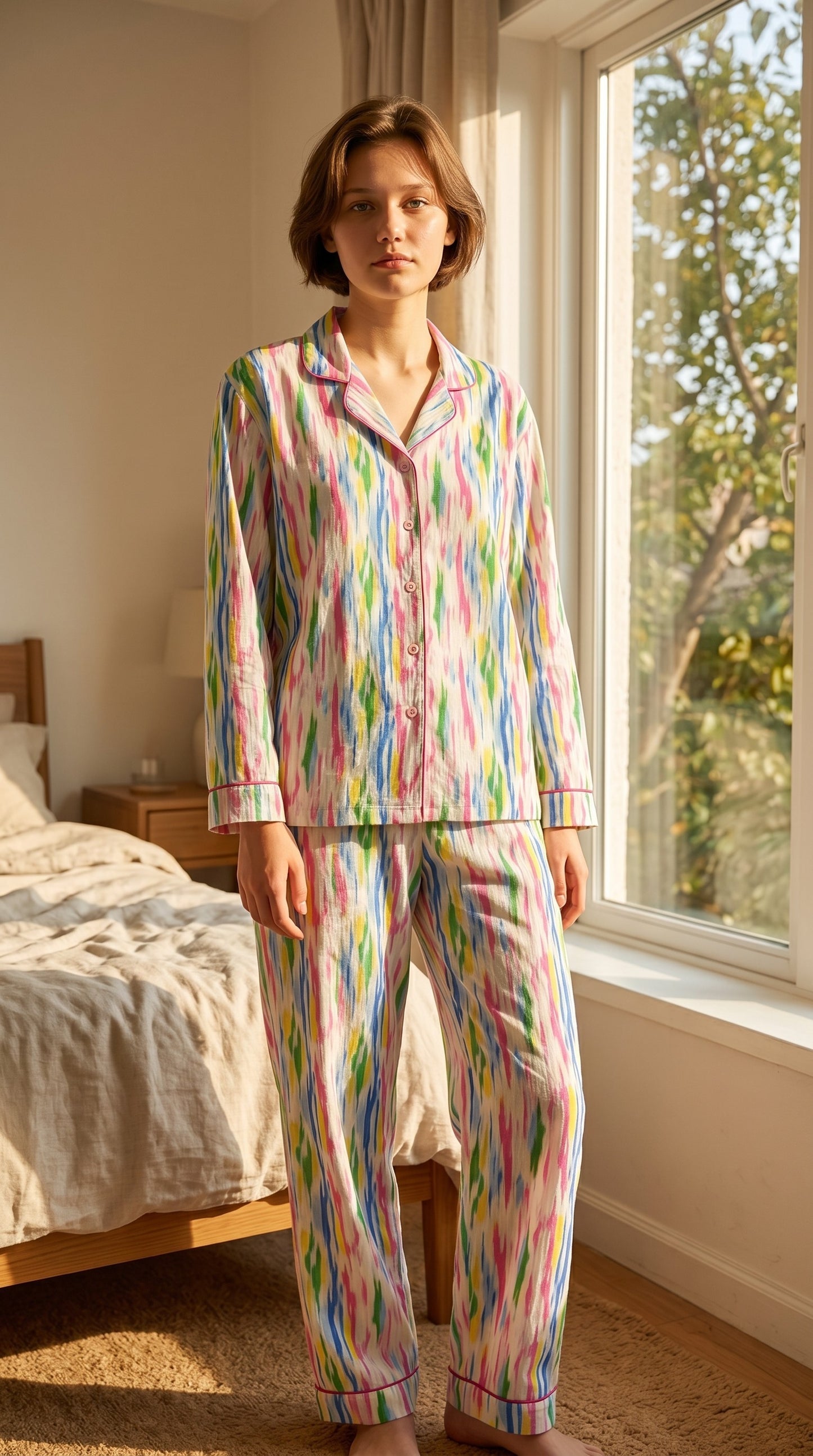 Color Splash Premium Lawn Pajama Set for Women | Soft Breathable Long Sleeve Night Suit, Sleepwear & Loungewear | Nazakistan