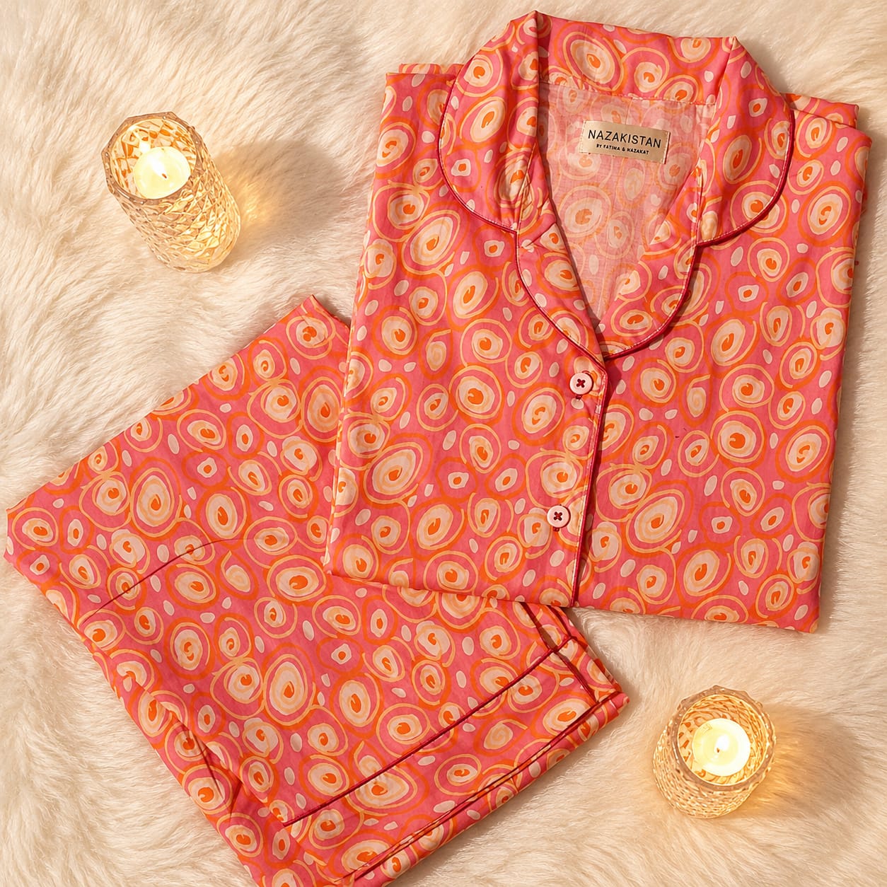 Peach Swirl Premium Lawn Pajama Set for Women | Soft Breathable Long Sleeve Night Suit, Sleepwear & Loungewear | Nazakistan