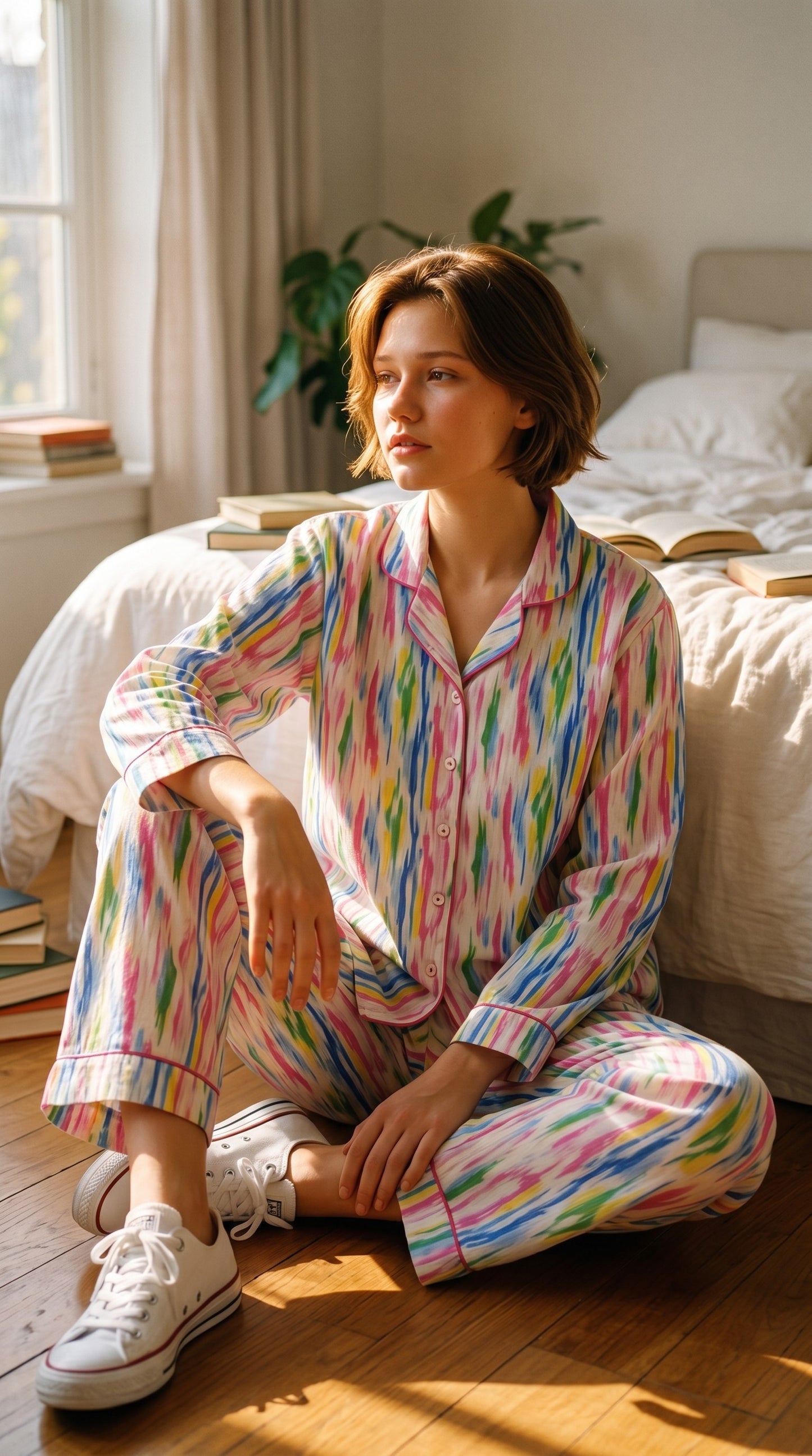 Color Splash Premium Lawn Pajama Set for Women | Soft Breathable Long Sleeve Night Suit, Sleepwear & Loungewear | Nazakistan