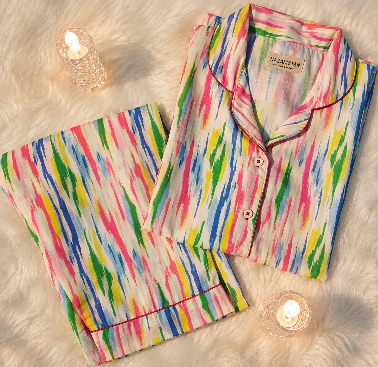 Color Splash Premium Lawn Pajama Set for Women | Soft Breathable Long Sleeve Night Suit, Sleepwear & Loungewear | Nazakistan