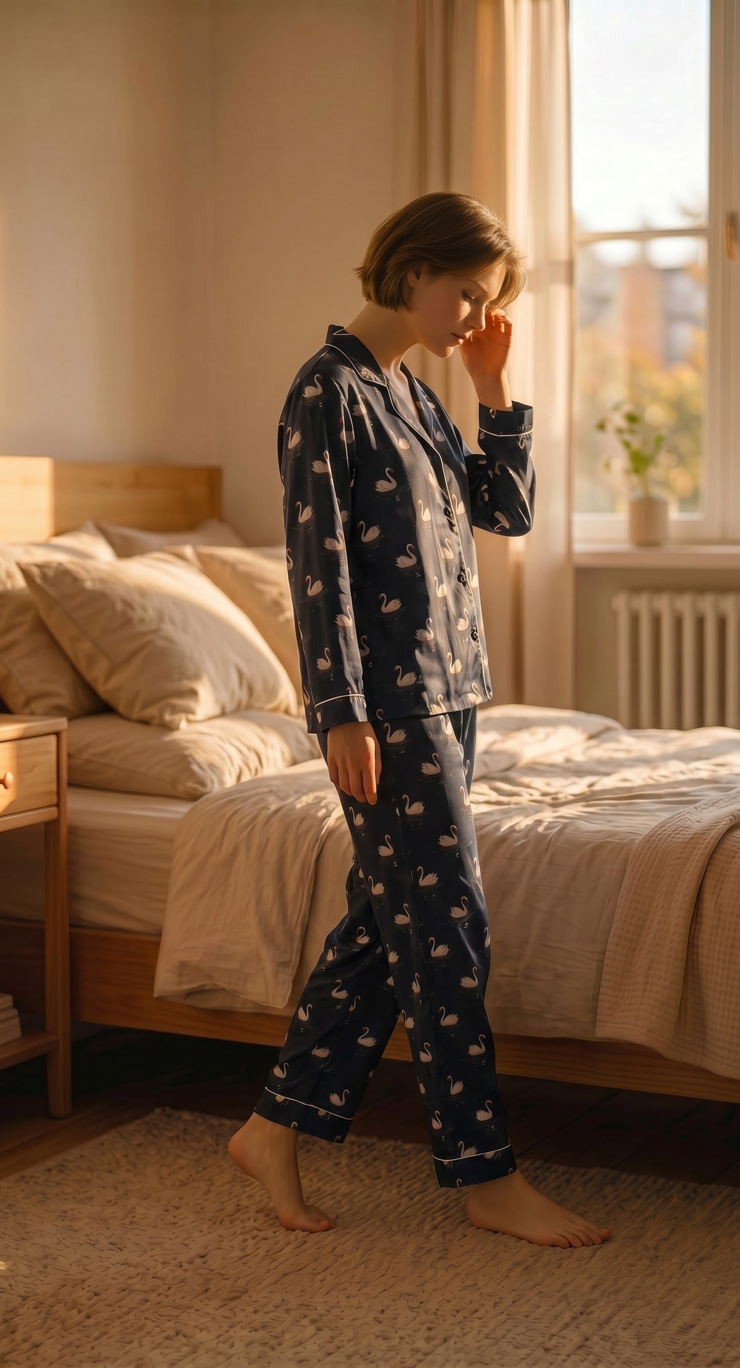 Black Swan Premium Lawn Pajama Set for Women | Soft Breathable Long Sleeve Night Suit, Sleepwear & Loungewear | Nazakistan