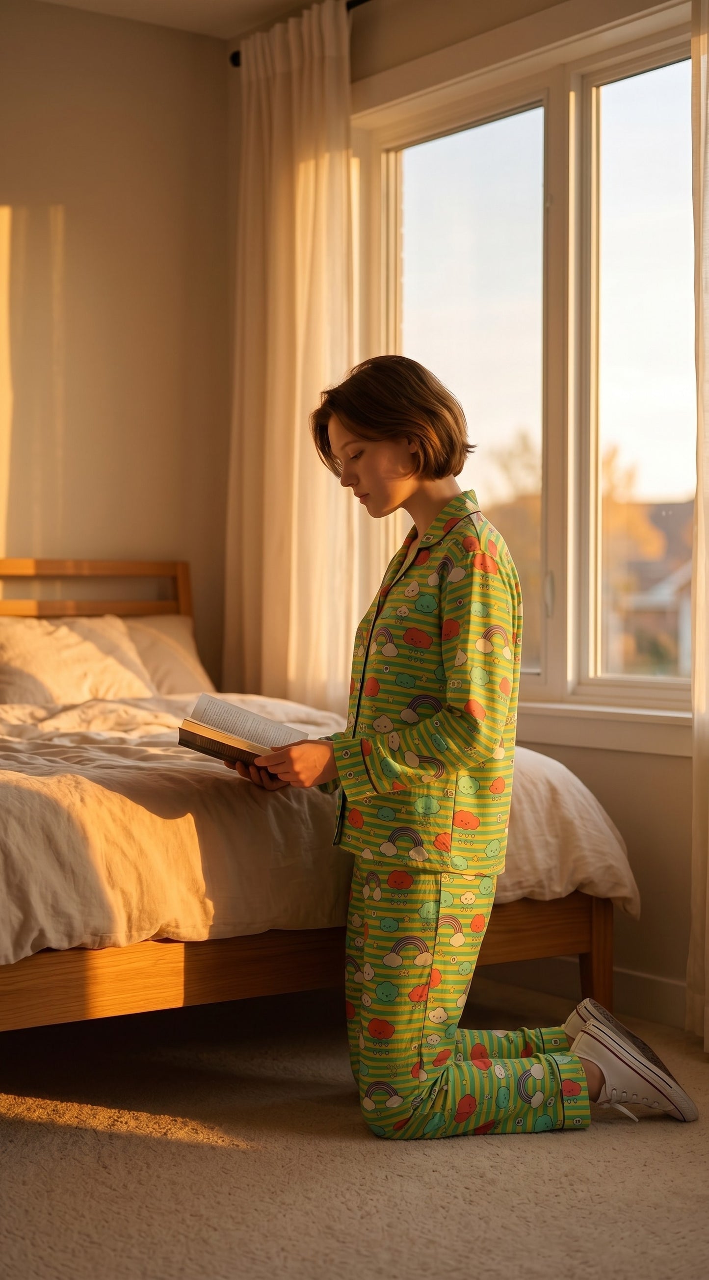 Rainbow Dreams Premium Lawn Pajama Set for Women | Soft Breathable Long Sleeve Night Suit, Sleepwear & Loungewear | Nazakistan