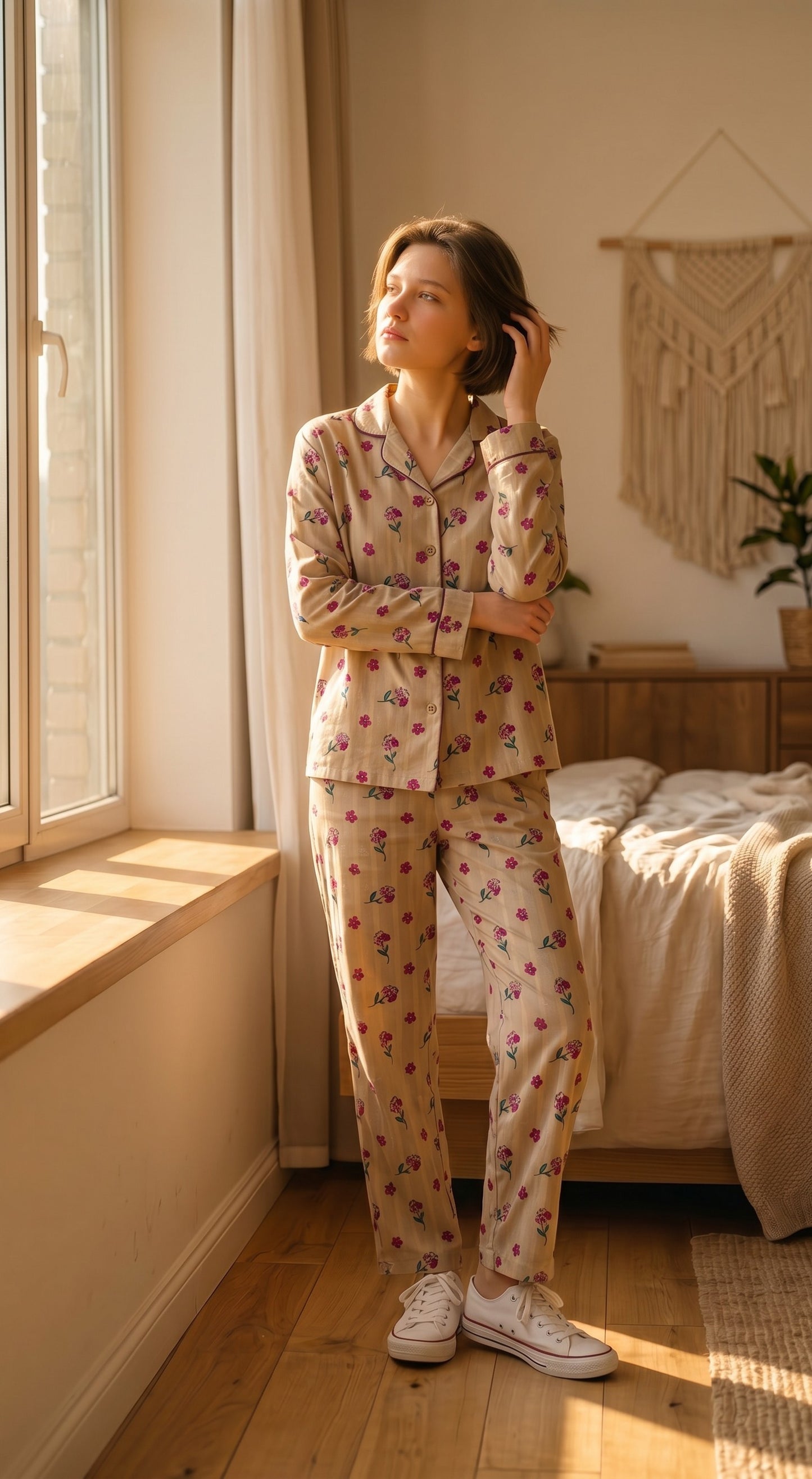 Wild Petals Premium Lawn Pajama Set for Women | Soft Breathable Floral Long Sleeve Night Suit, Sleepwear & Loungewear | Nazakistan
