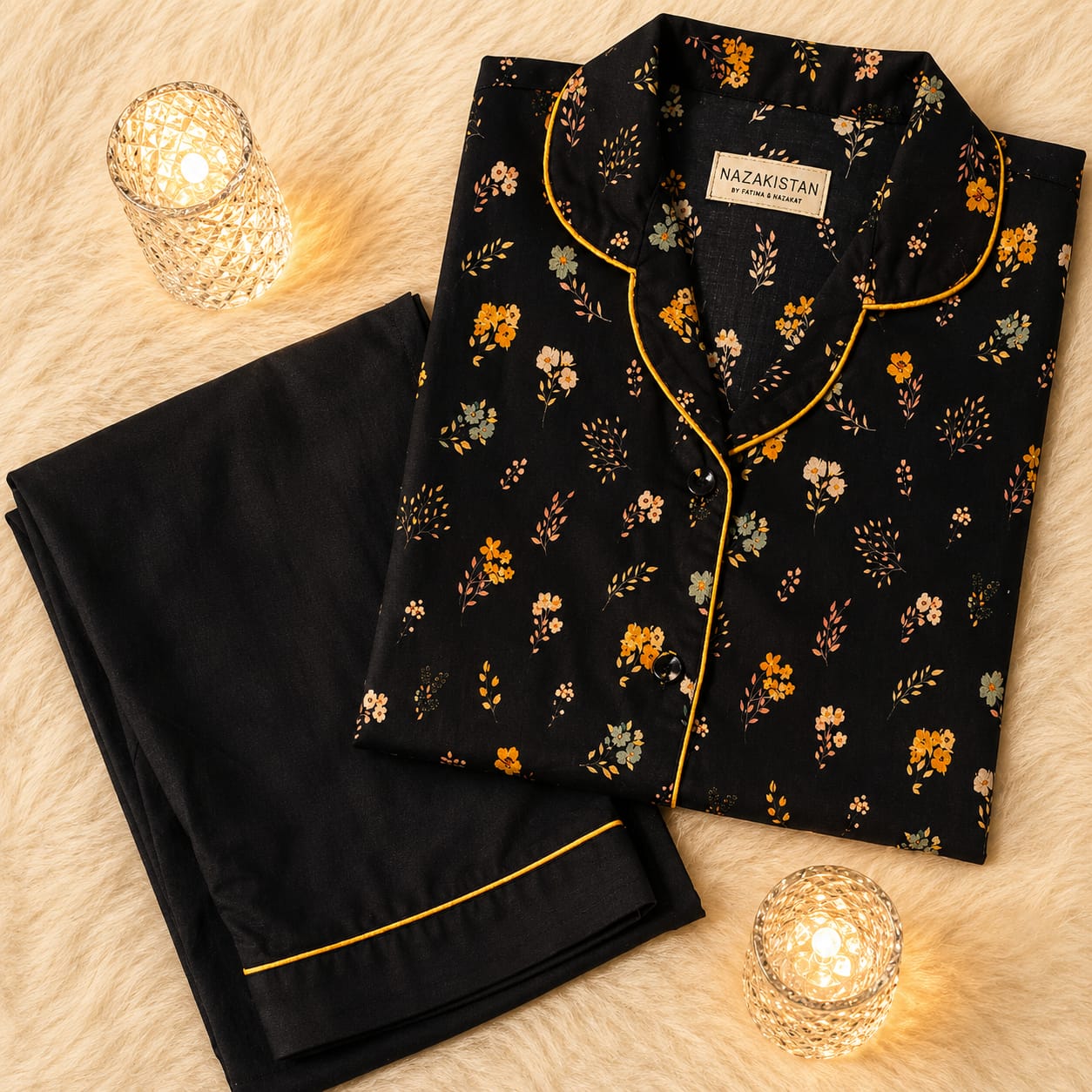 Midnight Bloom Premium Lawn Pajama Set for Women | Soft Breathable Floral Long Sleeve Night Suit, Sleepwear & Loungewear | Nazakistan