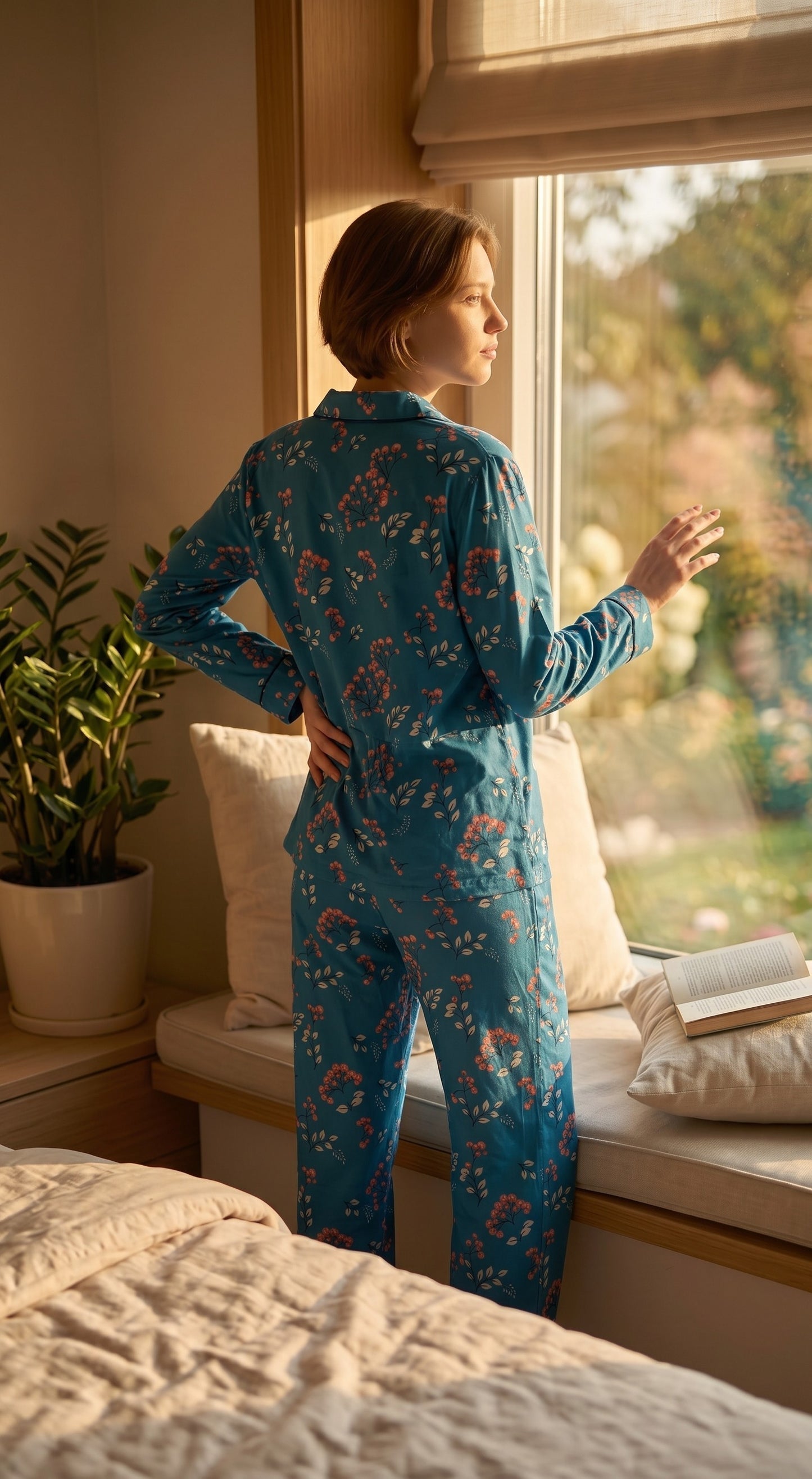 Blue Blossom Premium Lawn Pajama Set for Women | Soft Breathable Floral Long Sleeve Night Suit, Sleepwear & Loungewear | Nazakistan