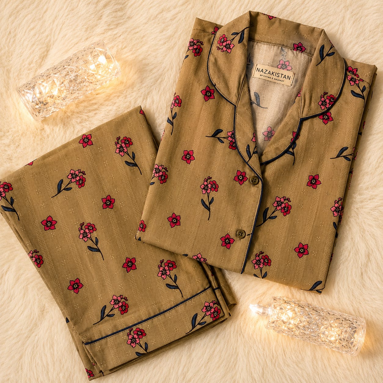 Wild Petals Premium Lawn Pajama Set for Women | Soft Breathable Floral Long Sleeve Night Suit, Sleepwear & Loungewear | Nazakistan